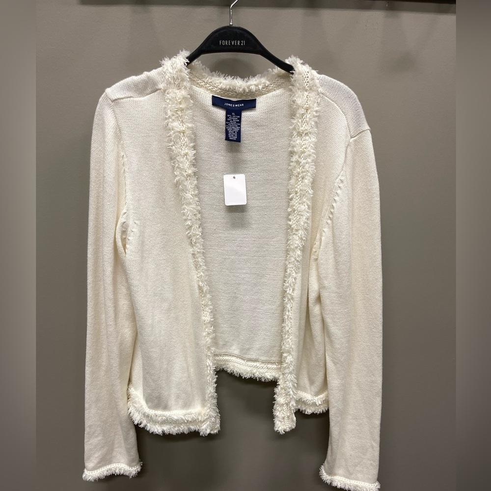 Jones Wear Cream Textured Open-Front Cardigan